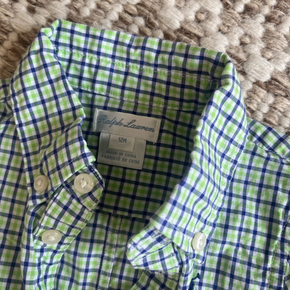 Ralph Lauren Green and Blue Plaid onesie